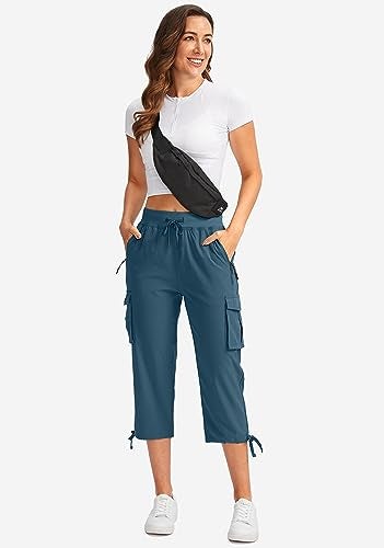 Soothfeel Women's Cargo Capris Pants with 6 Pockets Lightweight Quick Dry Travel Hiking Summer Pants for Women Casual (Blue Grey, XL) - Image 5