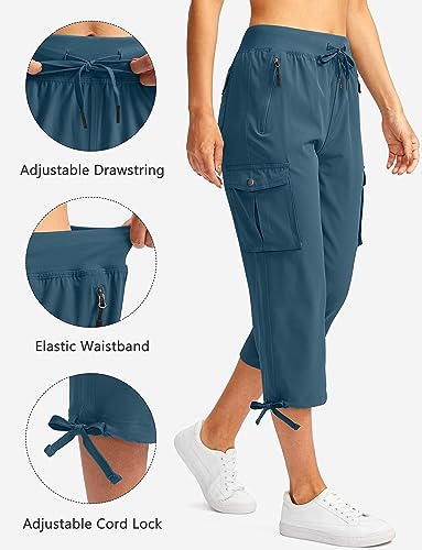 Soothfeel Women's Cargo Capris Pants with 6 Pockets Lightweight Quick Dry Travel Hiking Summer Pants for Women Casual (Blue Grey, XL) - Image 3