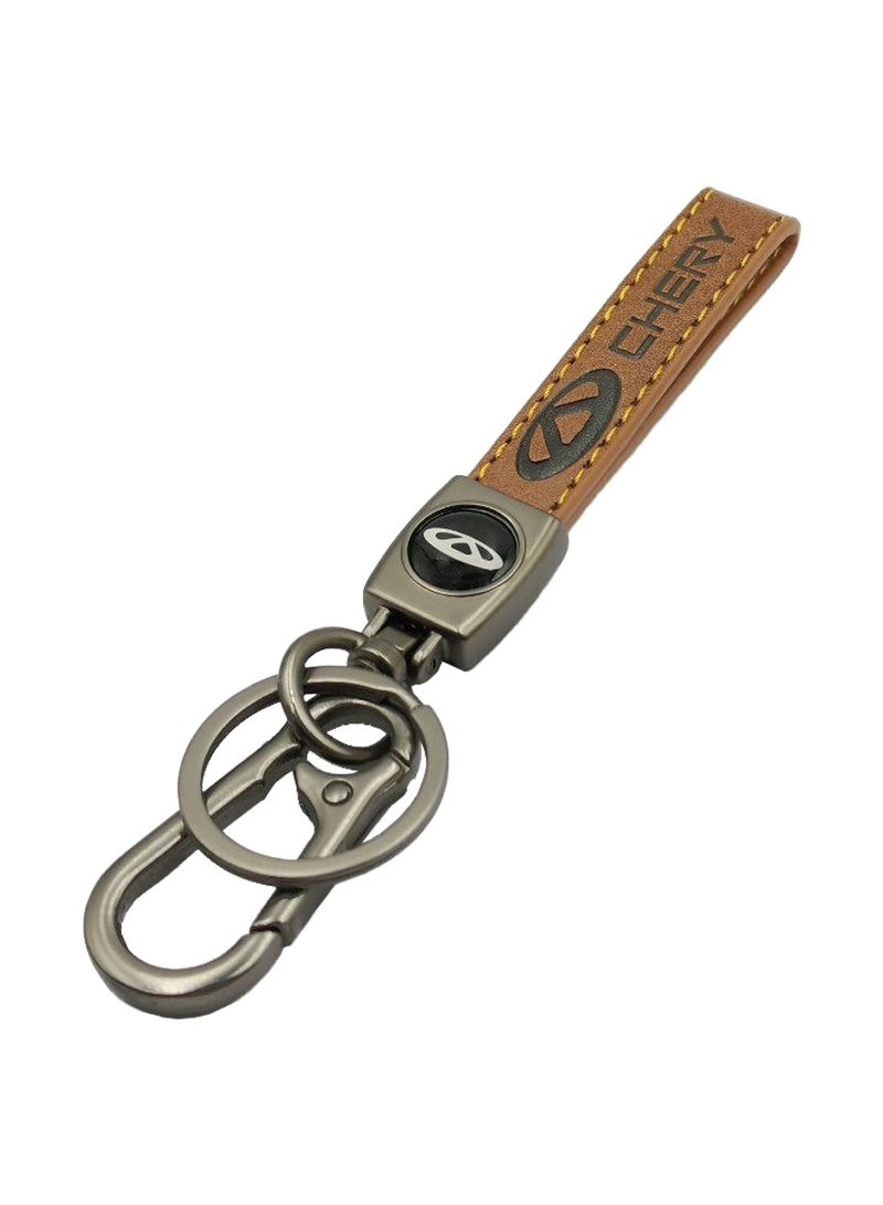 Metal Ring Keychain Super Finish PU Leather Strap Car Key Chain CHERY - Image 3