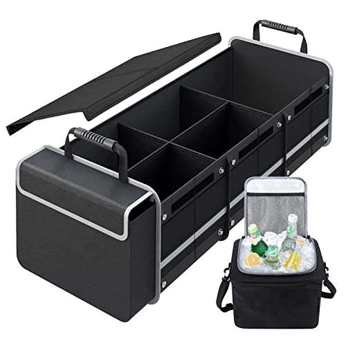 AOPHY Car Trunk Organizer with Insulated Leakproof Cooler Bag, 4 in 1 Waterproof Portable Car Storage Organizer with Collapsible Cover, 3 Large Compartments, Trunk Organizer for Car, SUV, Truck - Image 1