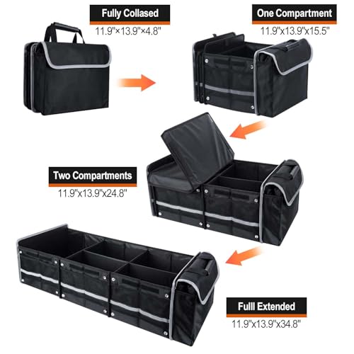 AOPHY Car Trunk Organizer with Insulated Leakproof Cooler Bag, 4 in 1 Waterproof Portable Car Storage Organizer with Collapsible Cover, 3 Large Compartments, Trunk Organizer for Car, SUV, Truck - Image 4