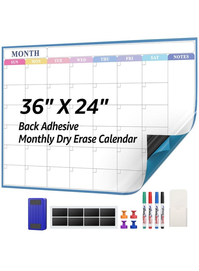 MaxGear Large Dry Erase Calendar For Wall, 36" X 24" Self-Adhesive Monthly Wall Calendar, Month Dry Erase White Board With 4 Markers, 1 Eraser, 4 Magnets, 1 Marker Holder For Office Home School  - Image 1