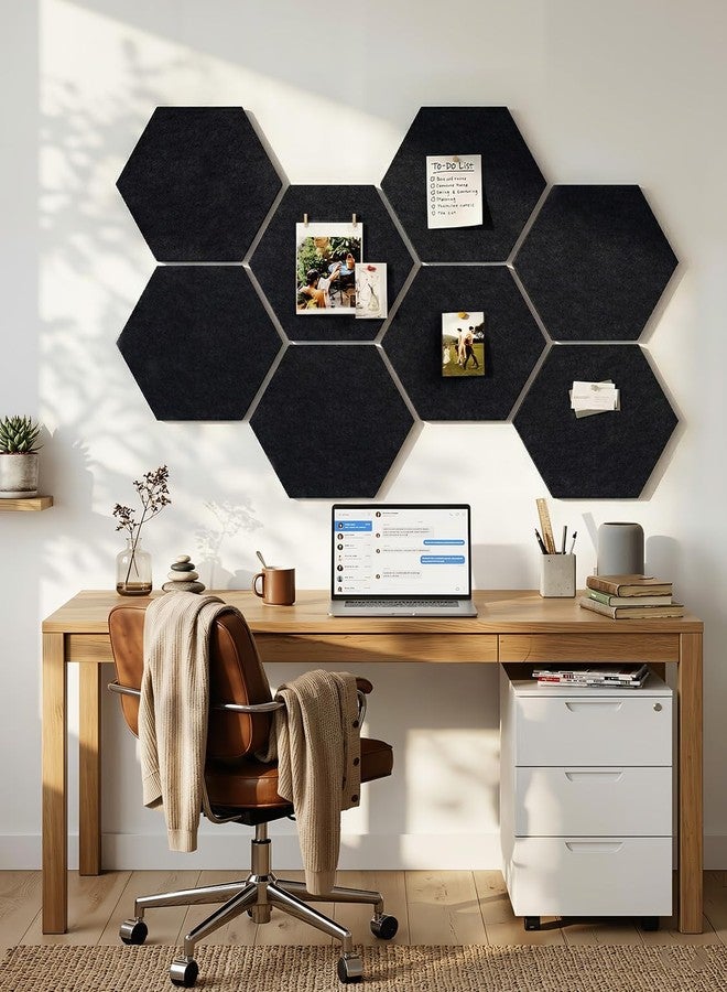 Uoisaiko 8 Pack Hexagon Felt Bulletin Board Tiles - 11.8" Large Thick Pin Board for Walls with 30 Push Pins, DIY Boards for Office Home School Decor, Aesthetic Hex Cork Board Alternative - Image 5