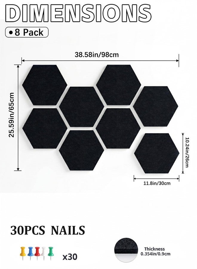 Uoisaiko 8 Pack Hexagon Felt Bulletin Board Tiles - 11.8" Large Thick Pin Board for Walls with 30 Push Pins, DIY Boards for Office Home School Decor, Aesthetic Hex Cork Board Alternative - Image 3