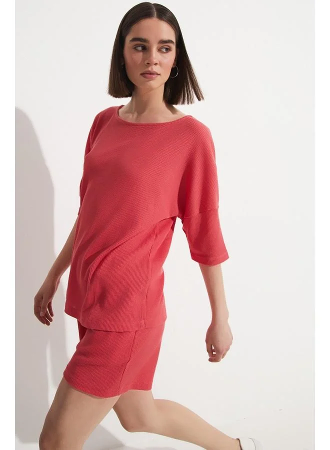 JUNE June 100% Cotton Short & T-Shirt Set Pink