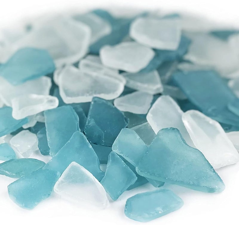 CYS EXCEL Sea Glass 32 Ounces Light Blue & Clear Mix | Multiple Color Choices Crushed Glass Vase Filler | Aquarium Nautical Décor for Art Crafts Flat Frosted Dyed Color Stone - Image 1