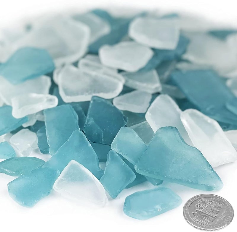 CYS EXCEL Sea Glass 32 Ounces Light Blue & Clear Mix | Multiple Color Choices Crushed Glass Vase Filler | Aquarium Nautical Décor for Art Crafts Flat Frosted Dyed Color Stone - Image 4