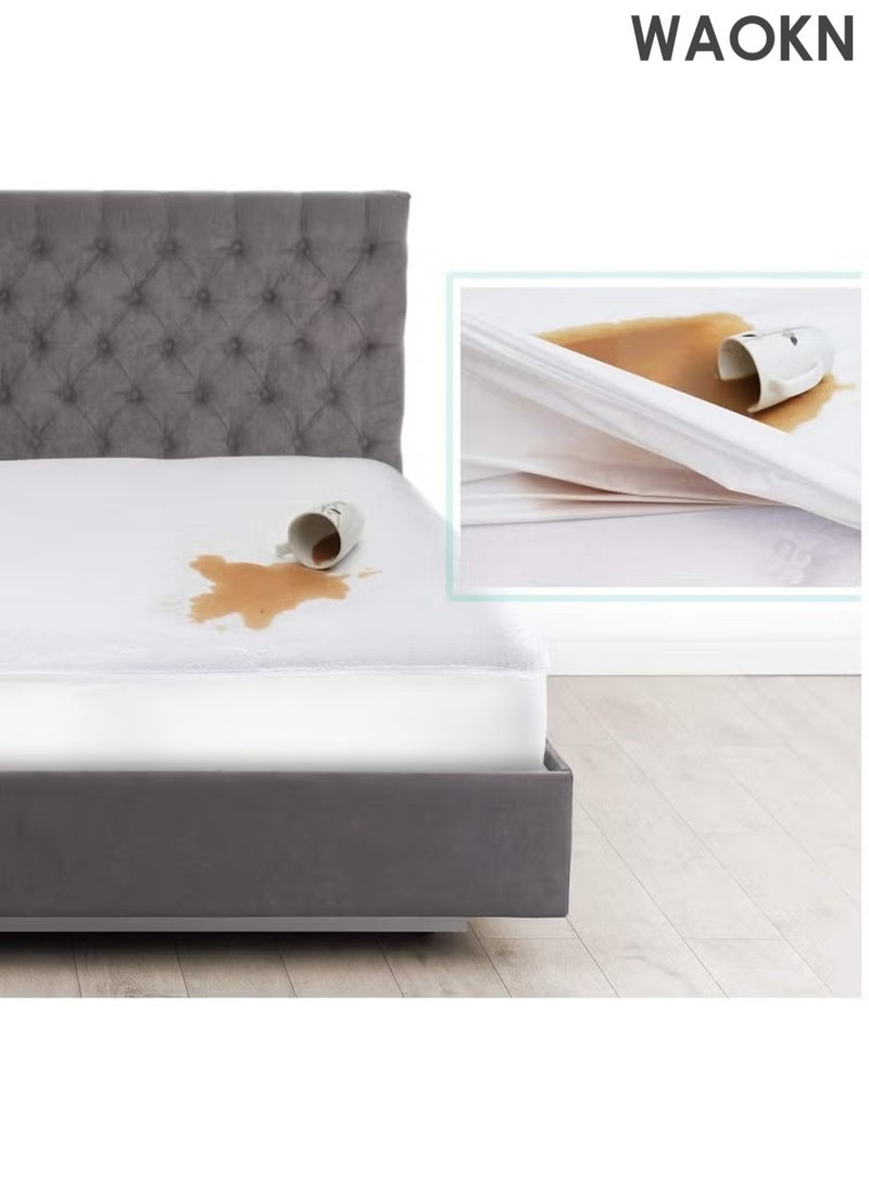 دبليو أيه أو كي أن غطاء واقٍ للمرتبة مقاوم للماء، مصنوع من مادة صوف المرجان، مع حساسية منخفضة لحماية البشرة بشكل أفضل، ووسائد ناعمة وجيدة التهوية، وقطن خالٍ من الضوضاء لحماية مريحة، وغطاء واقٍ للمرتبة كبير الحجم بلون سادة. - Image 4