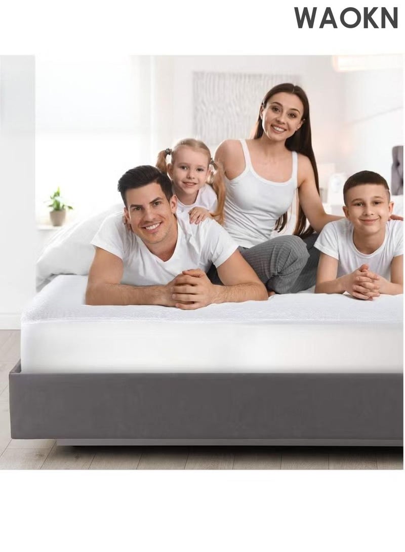 دبليو أيه أو كي أن غطاء واقٍ للمرتبة مقاوم للماء، مصنوع من مادة صوف المرجان، مع حساسية منخفضة لحماية البشرة بشكل أفضل، ووسائد ناعمة وجيدة التهوية، وقطن خالٍ من الضوضاء لحماية مريحة، وغطاء واقٍ للمرتبة كبير الحجم بلون سادة. - Image 3