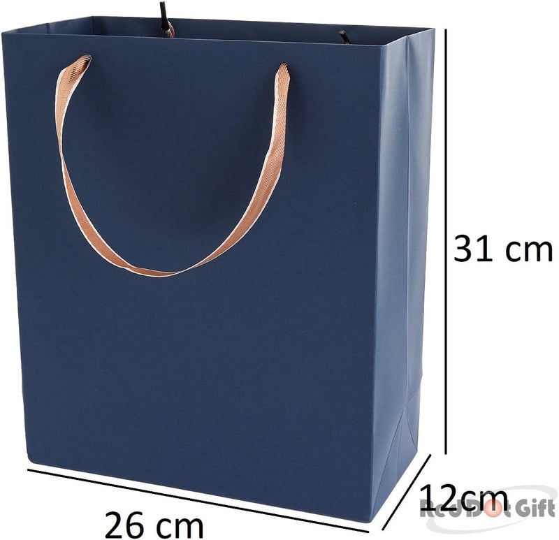 Red Dot Gift® 10-Pack (H31x26x12) cm Blue Color Plain Specialty Paper Bags, Shopping Paper Bags 230gsm Thickness Paper Bags with Gold Ribbon Handle. - Image 2