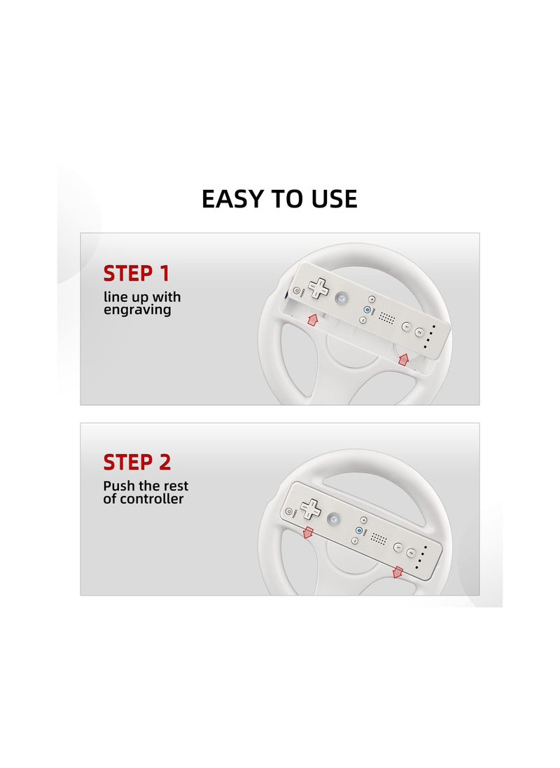 SYOSI - Steering Wheel for Nintendo Wii and Wii U Remote Controller, 2 Pack Racing Wheels Games Accessories for Mario Kart, Game Controller Wheel for Nintendo Wii Remote Game (White) - Image 1