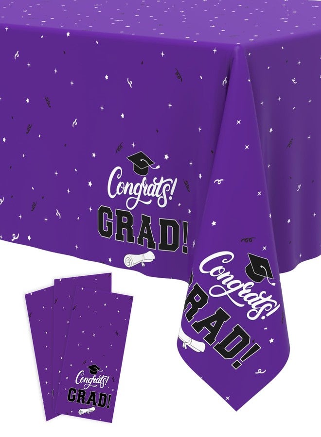 Tbsone Graduation Tablecloth 2026, 3 Pack Disposable Plastic Table Covers 54" x 108", Congrats Grad Party Supplies for College & High School Graduation (Purple) - Image 1