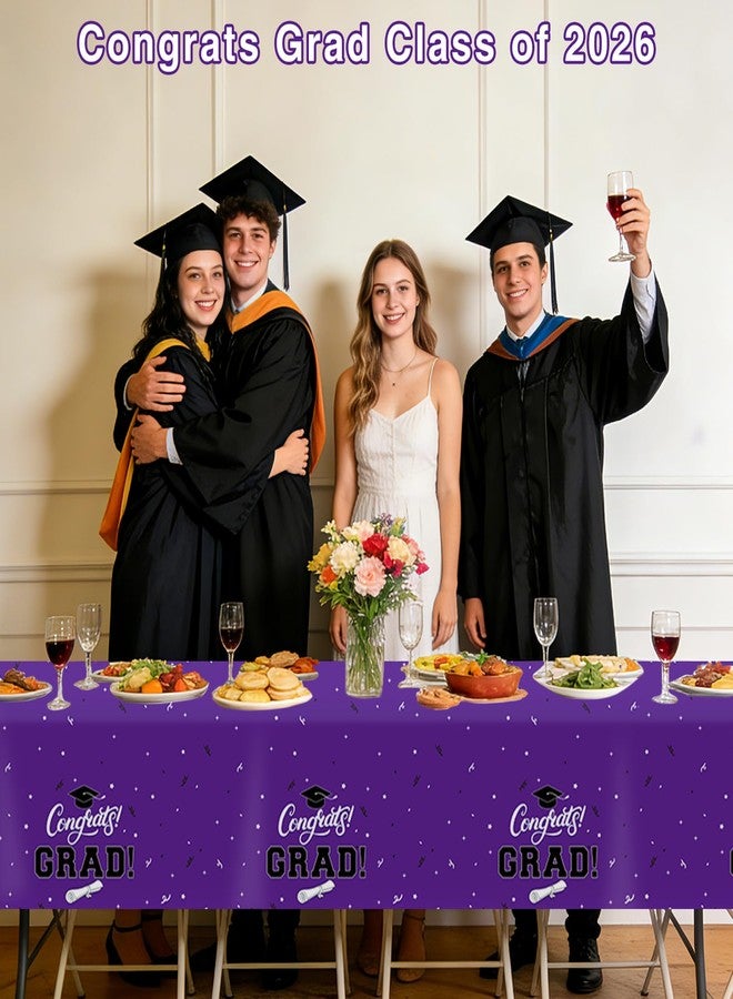 Tbsone Graduation Tablecloth 2026, 3 Pack Disposable Plastic Table Covers 54" x 108", Congrats Grad Party Supplies for College & High School Graduation (Purple) - Image 4