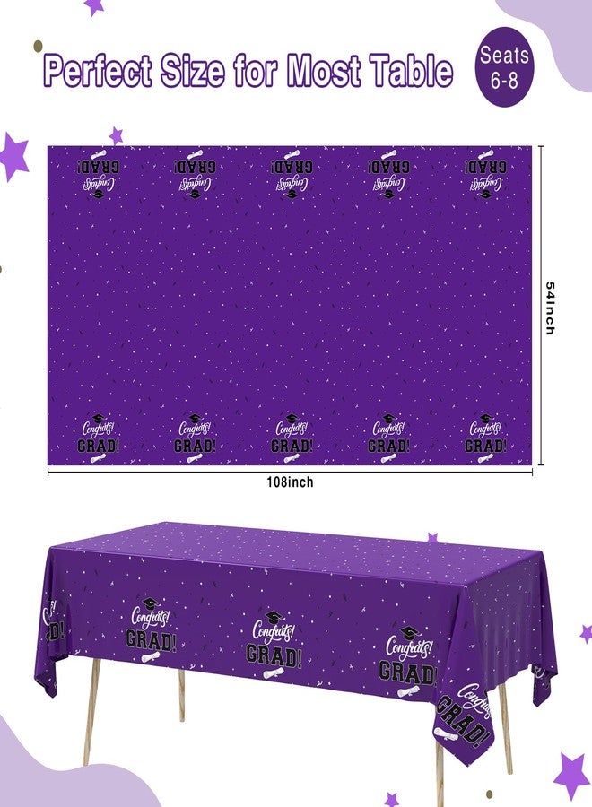 Tbsone Graduation Tablecloth 2026, 3 Pack Disposable Plastic Table Covers 54" x 108", Congrats Grad Party Supplies for College & High School Graduation (Purple) - Image 2