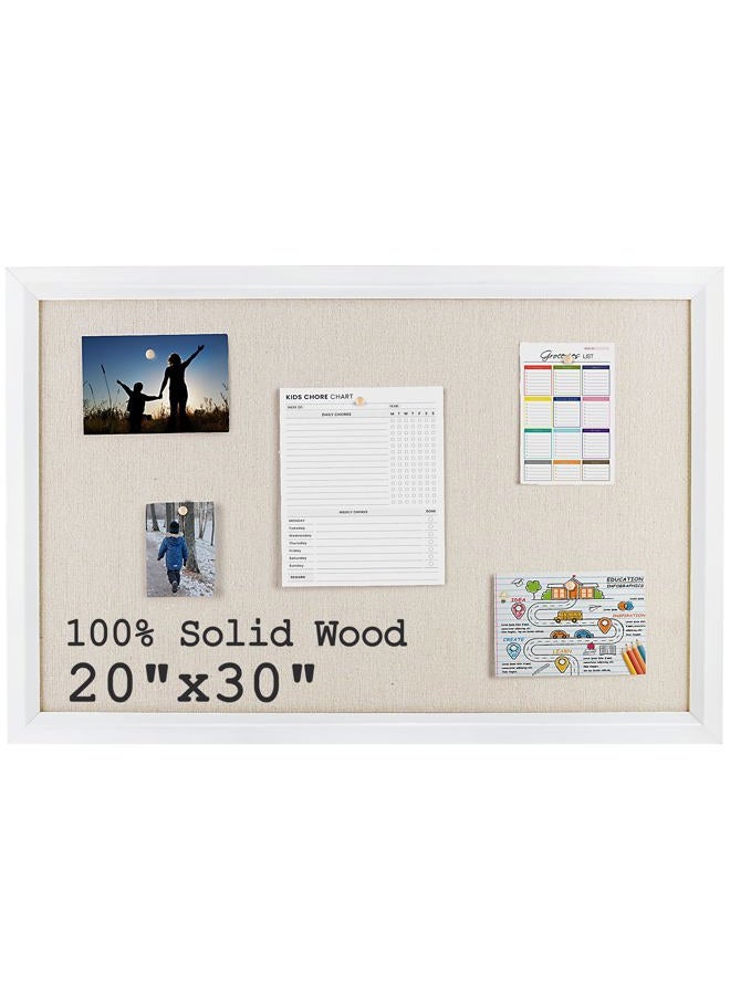 Acovy Bulletin Board Cork Board with Linen, 100% Wood Framed 30" x 20" Bulletin Board Decorations, Pin Boards for Walls, Wall Mounted Fabric Picture Board with 10 Pushpins for School, Home & Office, White - Image 1