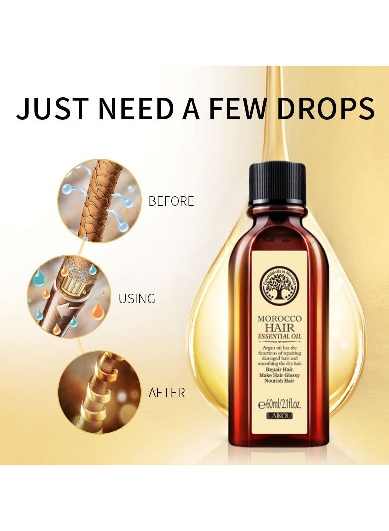 موروكو Argan Oil Smooth Hair Care Oil, Improves Hair Frizziness And Tangles, Wash-free Hair Care Oil 60ml - Image 3