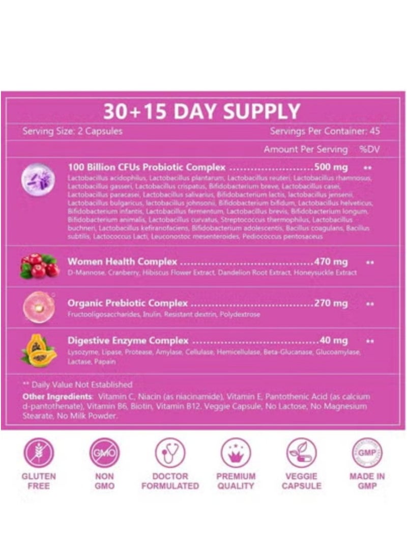 Probiotic Live Women’s Probiotic, 90 Caps 100 Billion CFU 31 Strains, with Organic Prebiotics Cranberry, Digestive Immune, Shelf Stable, Delayed Release, No Soy Gluten Dairy - Image 4