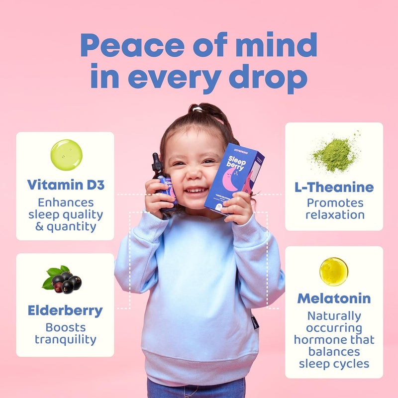 JoySpring Sleepberry Kids Melatonin 3 mg  Liquid Sleep Aid with L Theanine High Absorption Berry Drops 2 fl oz 60 Servings Childrens Melatonin with Vitamin D Kids Travel Essentials - Image 4