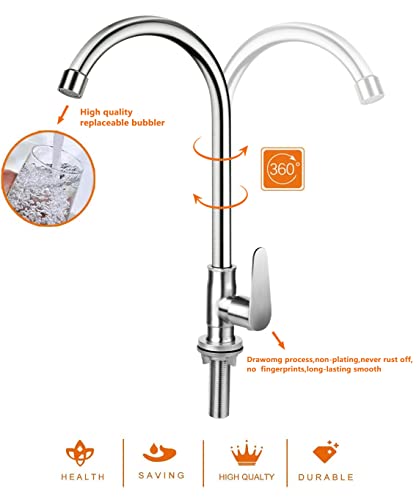 Gonabos Brushed Nickel Cold Water Faucet Only,SUS304 Stainless Steel Cold Water Kitchen Faucet Single Handle Single Hole Cold Water Faucet for Kitchen,Outdoor, Garden and Bar with Hose and Longer Thread Pipe - Image 5