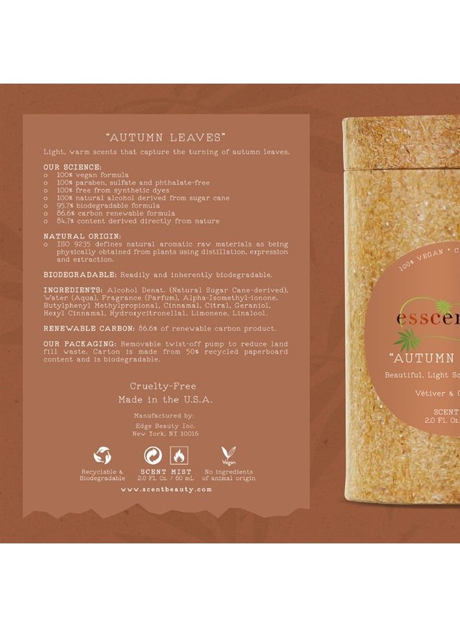 Esscentials Autumn Leaves Fragrance Mist by Scent Beauty - Beautiful and Light Spray Fragrance from Nature - Vegan and Non-Toxic Mist Featuring Notes of Vetiver and Cedarwood - 2.0 Oz / 60ml - Image 1