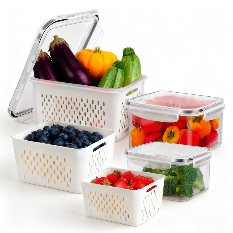 Piszvbej 3 Pcs Fruit Containers for Fridge, Strawberry Storage Containers for Fridge, Food Storage Container with Airtight Lid, Removable Colander Basket for Rinsing and Draining, Keep Produce Fresh Longer - Image 1