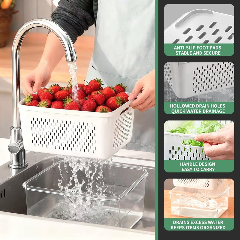 Piszvbej 3 Pcs Fruit Containers for Fridge, Strawberry Storage Containers for Fridge, Food Storage Container with Airtight Lid, Removable Colander Basket for Rinsing and Draining, Keep Produce Fresh Longer - Image 3