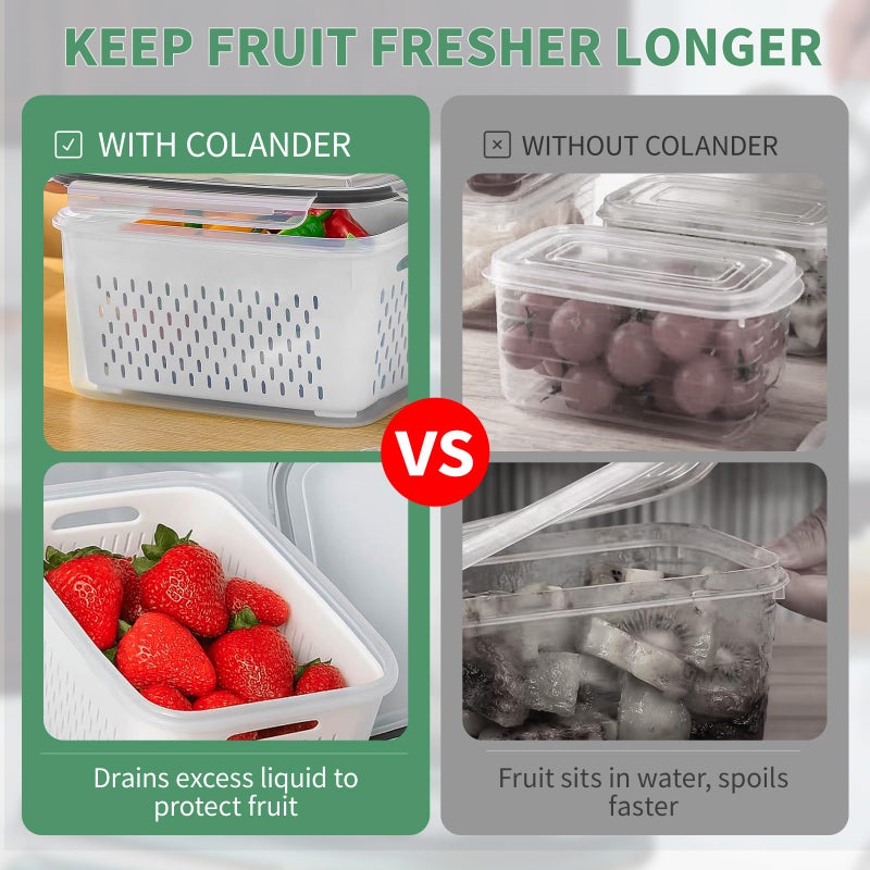 Piszvbej 3 Pcs Fruit Containers for Fridge, Strawberry Storage Containers for Fridge, Food Storage Container with Airtight Lid, Removable Colander Basket for Rinsing and Draining, Keep Produce Fresh Longer - Image 4