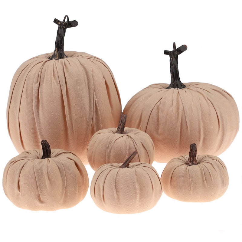 Kepfire 6 Pcs Fall Autumn Harvest Artificial Pumpkin Decoration Fake Handmade Linen Fabric Simulation Cushaw Decorating Home Party Ornament  Brown