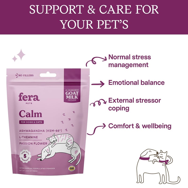 Fera Pets Goat Milk - Calming Supplement for Dogs & Cats - Ashwagandha, L-Theanine, & Passion Flower - Supports Anxiety Relief & Relaxation - for Picky Eaters - 60 TSP - Image 2