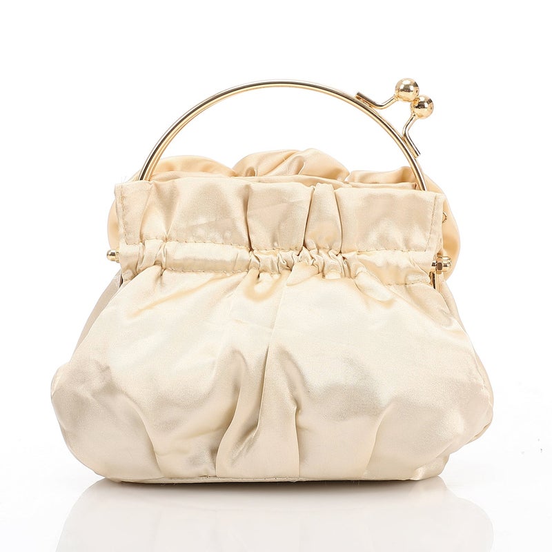 Mr.joe Satin Floral Rosette Evening Bag Beige - Image 3