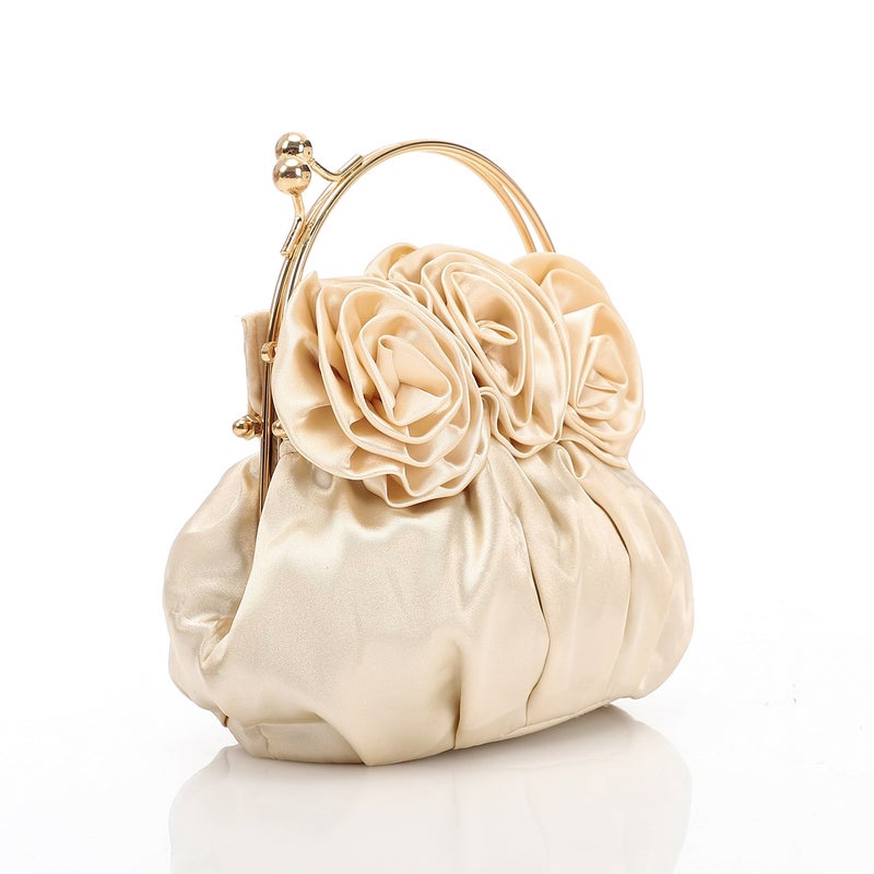 Mr.joe Satin Floral Rosette Evening Bag Beige - Image 2