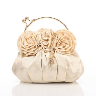 Satin Floral Rosette Evening Bag Beige