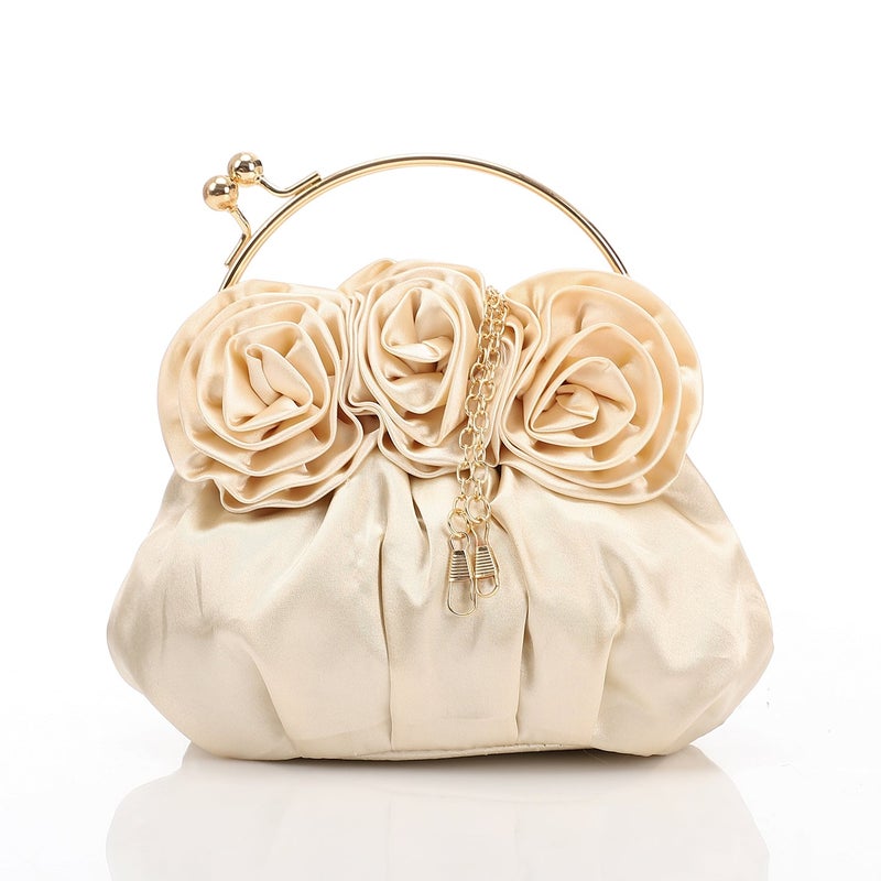 Mr.joe Satin Floral Rosette Evening Bag Beige - Image 1