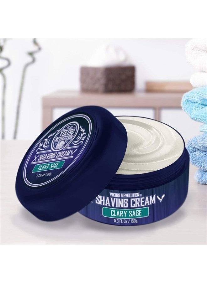 Viking Revolution Luxury Shaving Cream Clary Sage Scent - Soft, Smooth & Silky Shaving Soap - Rich Lather for the Smoothest Shave - 5.3oz 