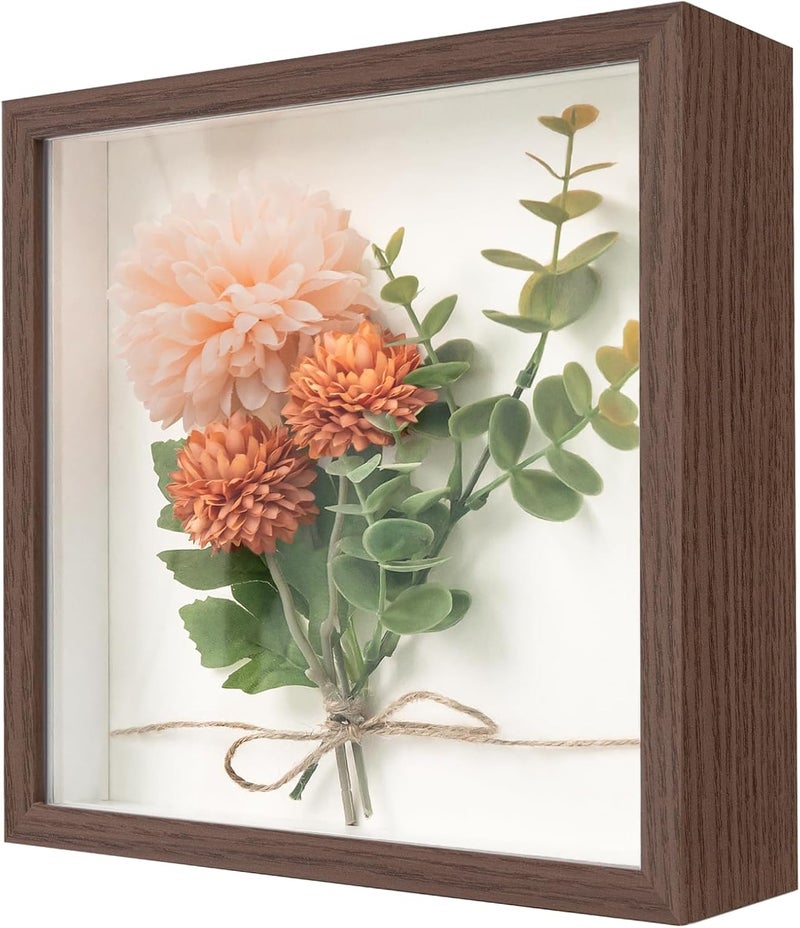 WISYOK إطار صندوق WISYOK، إطار صندوق ظل 8×8 بوصة، إطارات صندوق للحرف اليدوية ثلاثية الأبعاد بعمق 3 سم، إطار صور عميق من خشب الجوز، إطار عرض للصور والأعمال الفنية وتذاكر الذكريات - Image 1