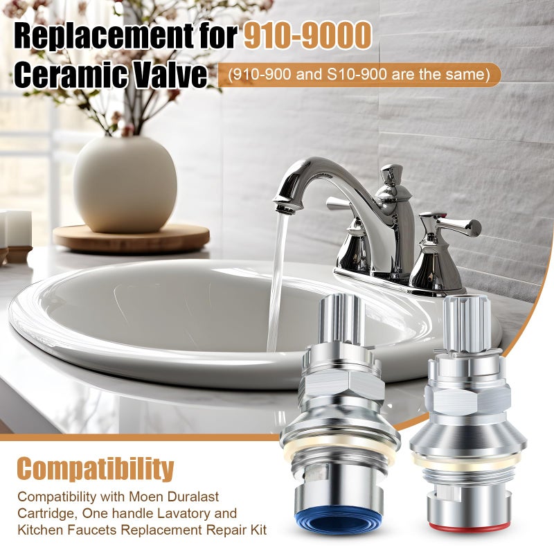 Enhon 2 Pack Ceramic Disc Cartridge Replacement for 910-9000, Compatible with Price Pfister Hot & Cold Ceramic Valve, For Use on Two Handle Lavatory Faucets, 12 Point Broach - Image 2