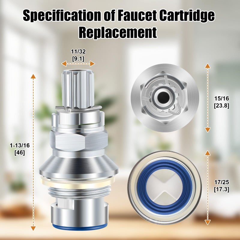 Enhon 2 Pack Ceramic Disc Cartridge Replacement for 910-9000, Compatible with Price Pfister Hot & Cold Ceramic Valve, For Use on Two Handle Lavatory Faucets, 12 Point Broach - Image 5