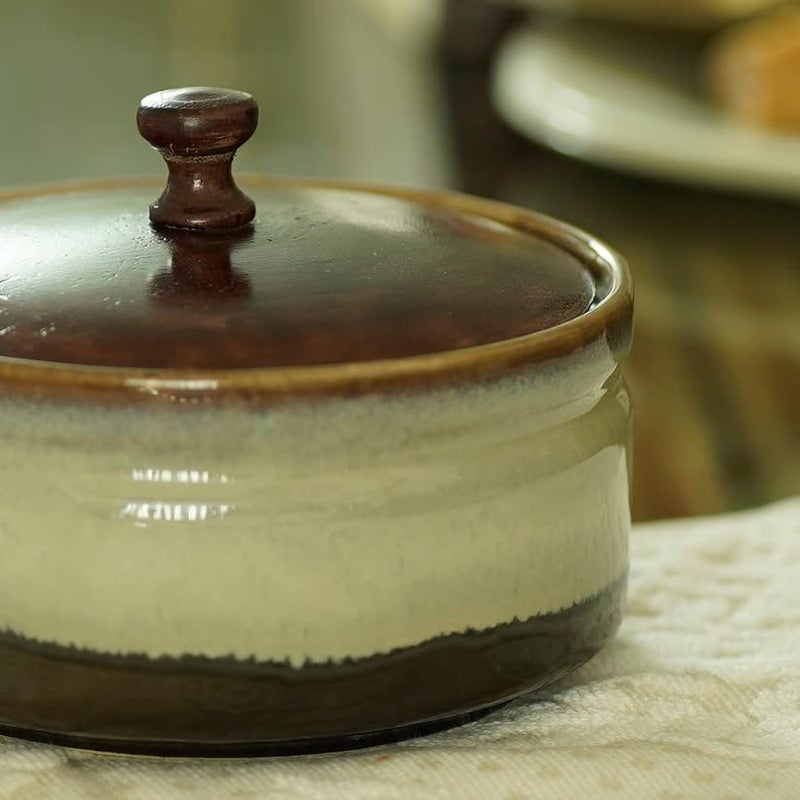 Courtyard Hand Cast Ceramic Mango Wood Corjuem Serving Casserole LargeGreen500 G - Image 3