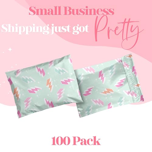 Pretty Package Store 6x9 Designer Poly Mailer 100 Pack Heavy Duty Waterproof Self Seal Shipping Bags for Small Business Large Mailing Envelopes Bulk Tear Resistant Cute Packaging Lightning Bolt - Image 2