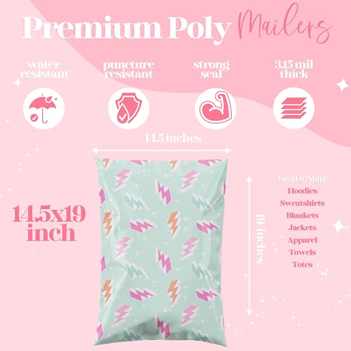 Pretty Package Store 6x9 Designer Poly Mailer 100 Pack Heavy Duty Waterproof Self Seal Shipping Bags for Small Business Large Mailing Envelopes Bulk Tear Resistant Cute Packaging Lightning Bolt - Image 5