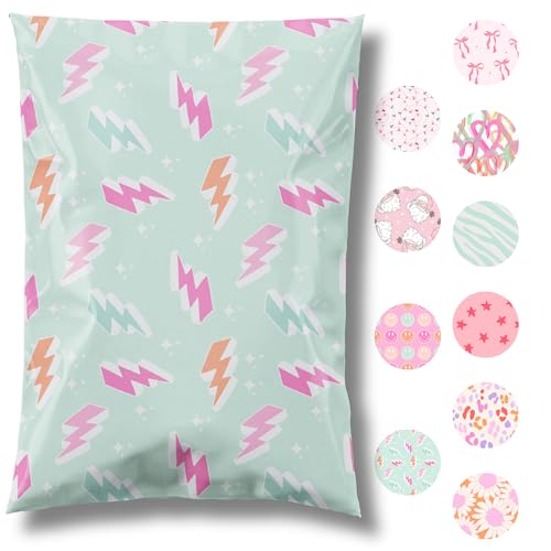 Pretty Package Store 6x9 Designer Poly Mailer 100 Pack Heavy Duty Waterproof Self Seal Shipping Bags for Small Business Large Mailing Envelopes Bulk Tear Resistant Cute Packaging Lightning Bolt - Image 1