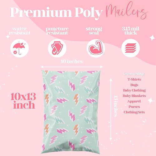Pretty Package Store 6x9 Designer Poly Mailer 100 Pack Heavy Duty Waterproof Self Seal Shipping Bags for Small Business Large Mailing Envelopes Bulk Tear Resistant Cute Packaging Lightning Bolt - Image 4