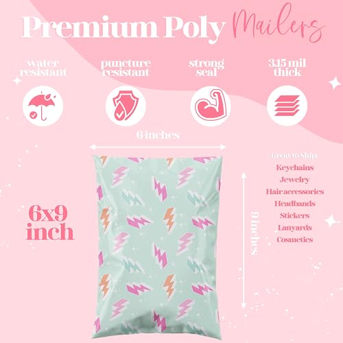 Pretty Package Store 6x9 Designer Poly Mailer 100 Pack Heavy Duty Waterproof Self Seal Shipping Bags for Small Business Large Mailing Envelopes Bulk Tear Resistant Cute Packaging Lightning Bolt - Image 3