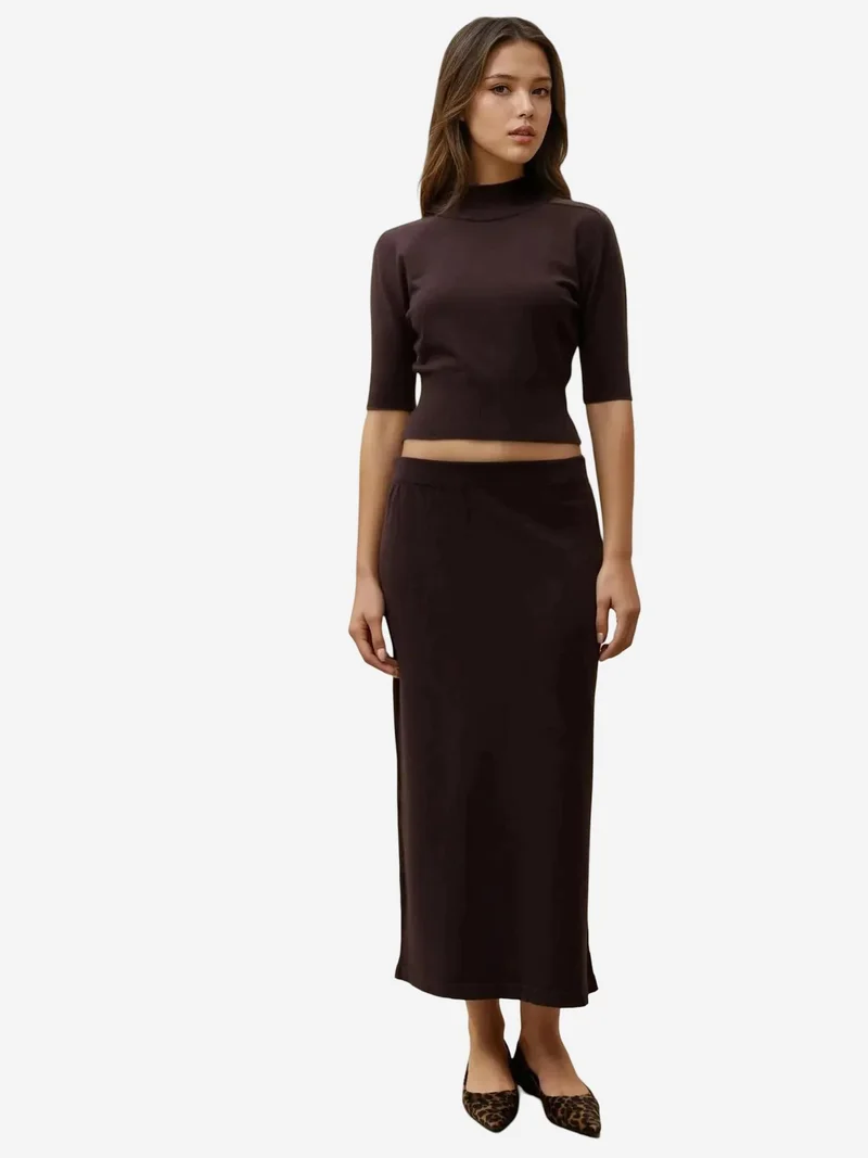 HICCUP Soft Textured Knit Midi Skirt
