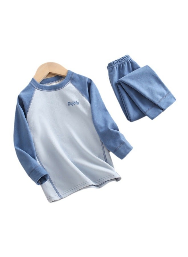 New Children's Raglan Sleeve Seamless Thermal Underwear Suit Boys And Girls Autumn And Winter Fleece-lined Round Neck Autumn Pants - Image 4