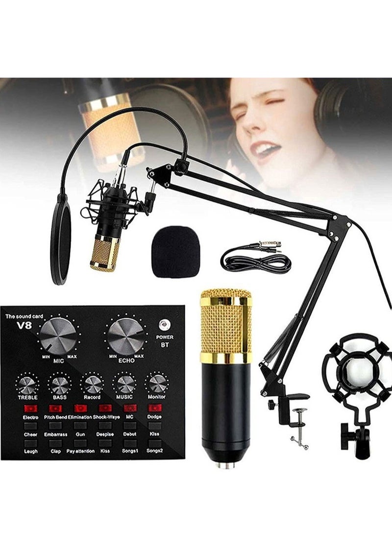 ELTRAZONE Microphone,Live Sound Card & BM800 Suspension Microphone Kit Broadcasting Recording Condenser Microphone Set Intelligent Volume Audio Mixer Sound Card for Computer PC Live Sound - Image 1