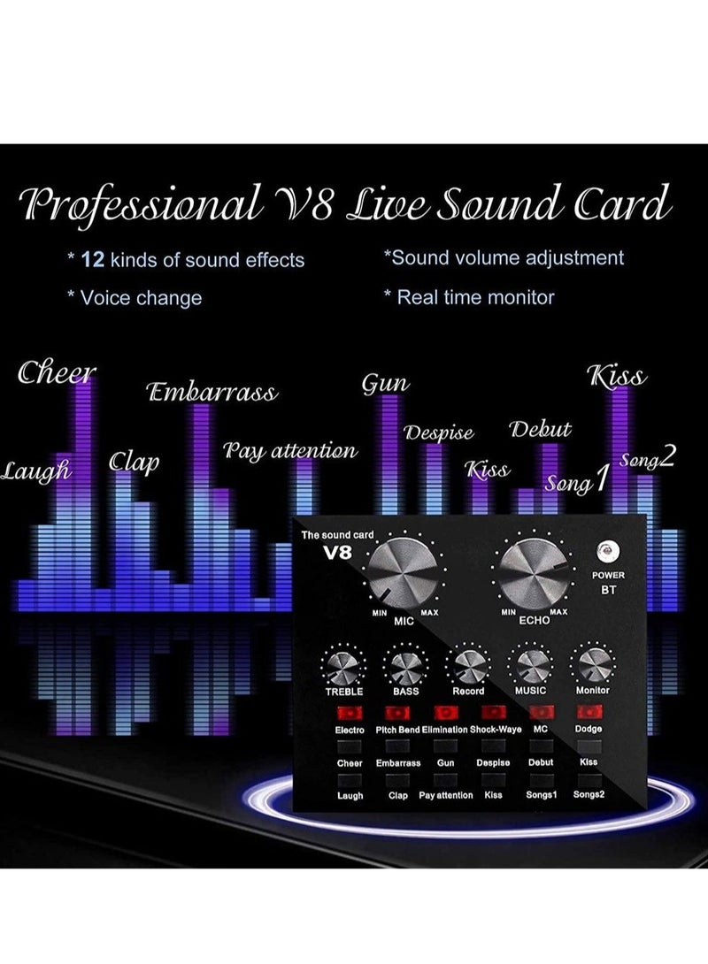 ELTRAZONE Microphone,Live Sound Card & BM800 Suspension Microphone Kit Broadcasting Recording Condenser Microphone Set Intelligent Volume Audio Mixer Sound Card for Computer PC Live Sound - Image 5