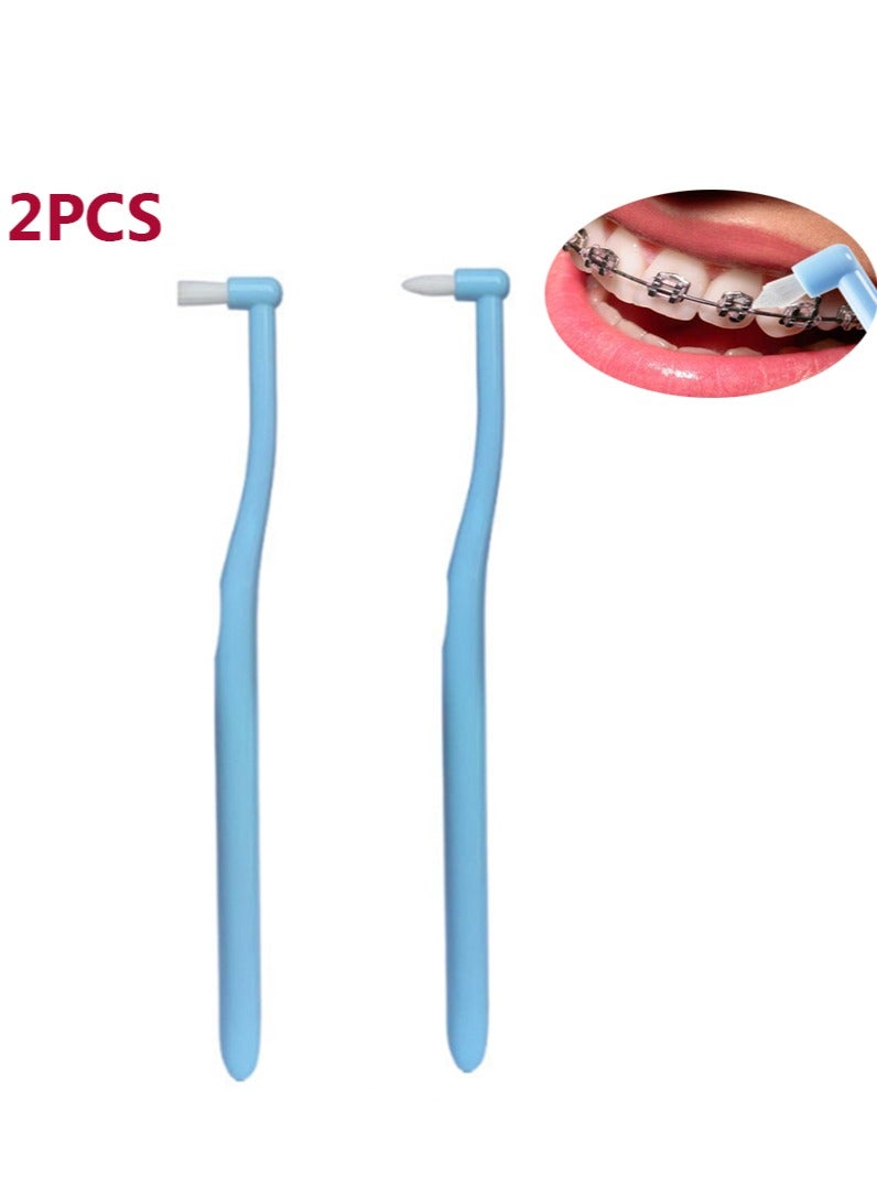 2 Pack Single End Plush Toothbrush, Cone Flat Trimming Teeth Cleaner, Interdental Toothbrush, Plush Gap Toothbrush, Used for Orthodontic Detail Cleaning, Blue - Image 1