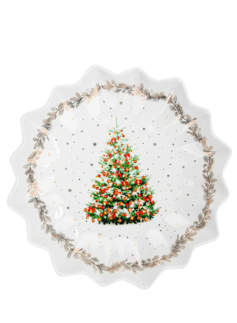 فيسمان Polygon Serving Dish 24cm Christmas New Bone China, Christmas Holiday Season Collection Dinnerware