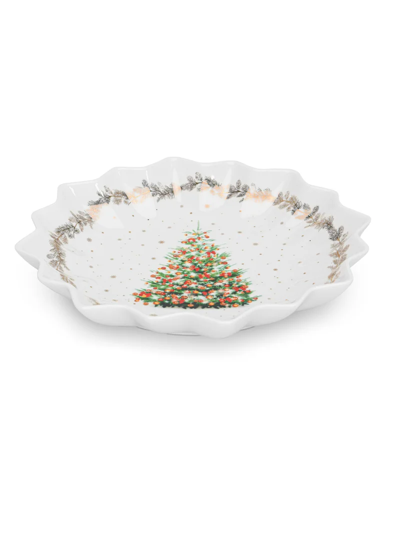 فيسمان Polygon Serving Dish 24cm Christmas New Bone China, Christmas Holiday Season Collection Dinnerware